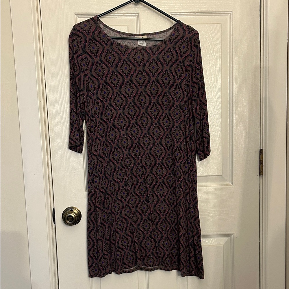 NATURAL LIFE Geometric Long Sleeve Dress in Purple and Black